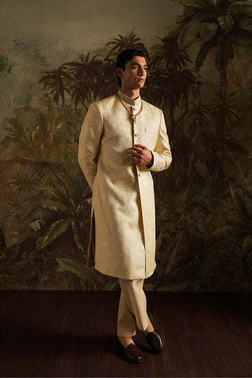 "Azar" Beige Embroidered Sherwani